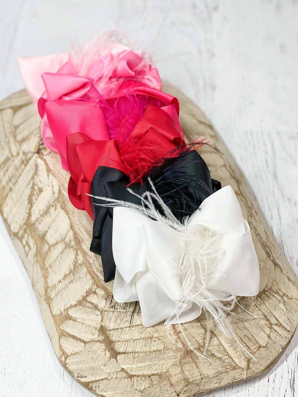 Hair Bow Solid Feather Puff Looped Knot - Alligator Clip - 5.5"