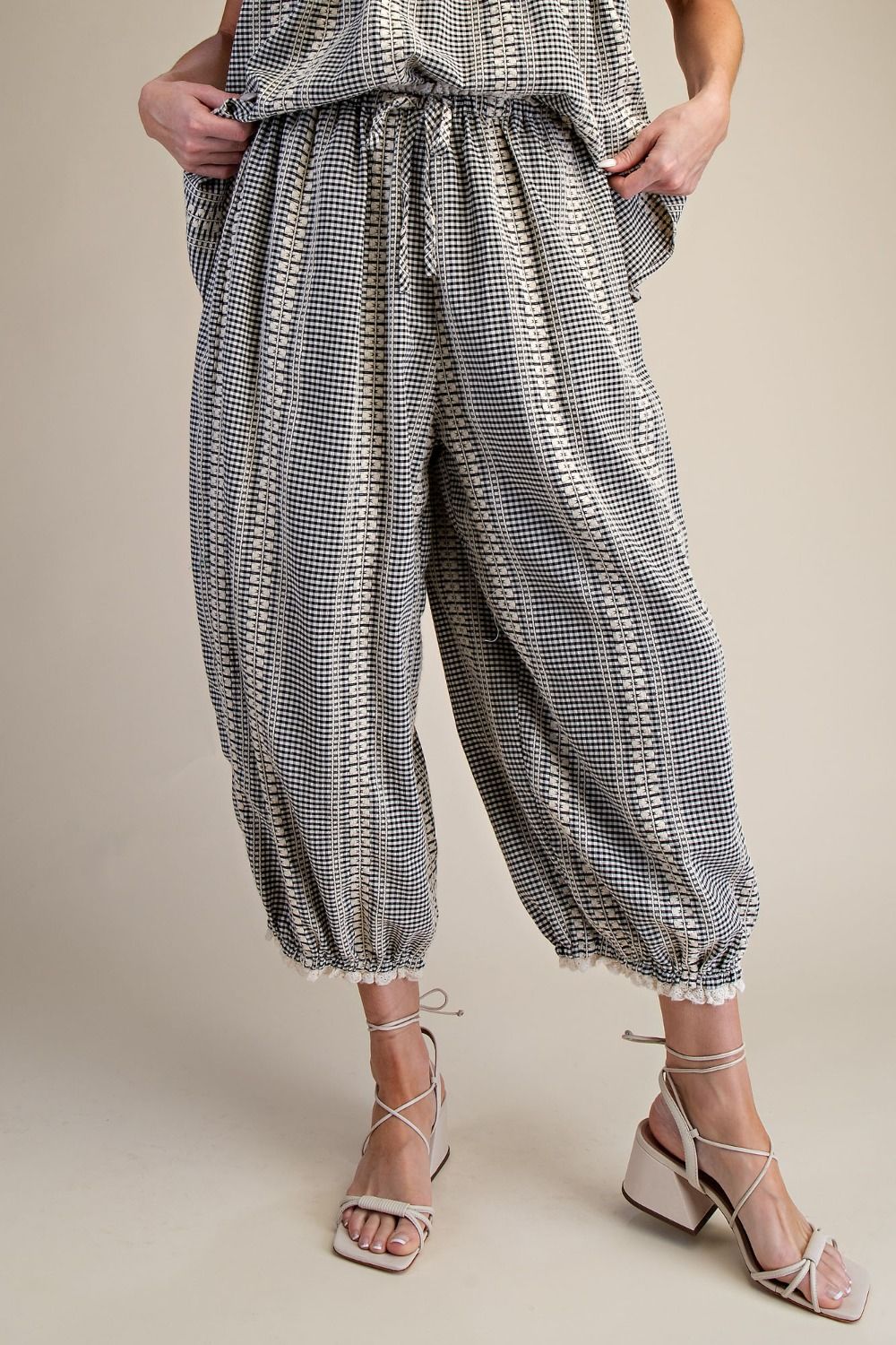 PANTS GINGHAM EMBROIDERY DETAILING ALADI