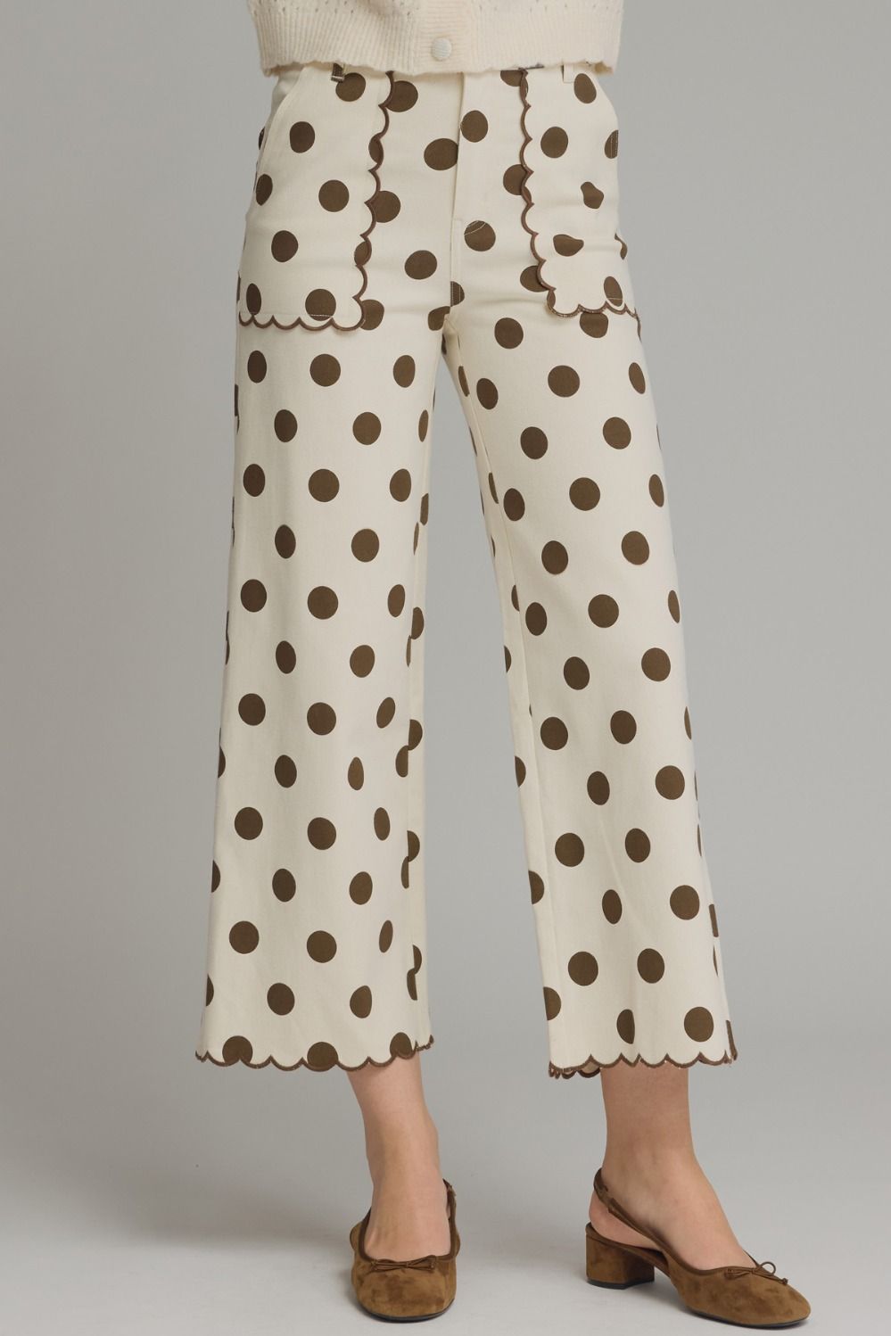 Entro Pants Polka Dot High Waist Wide Leg