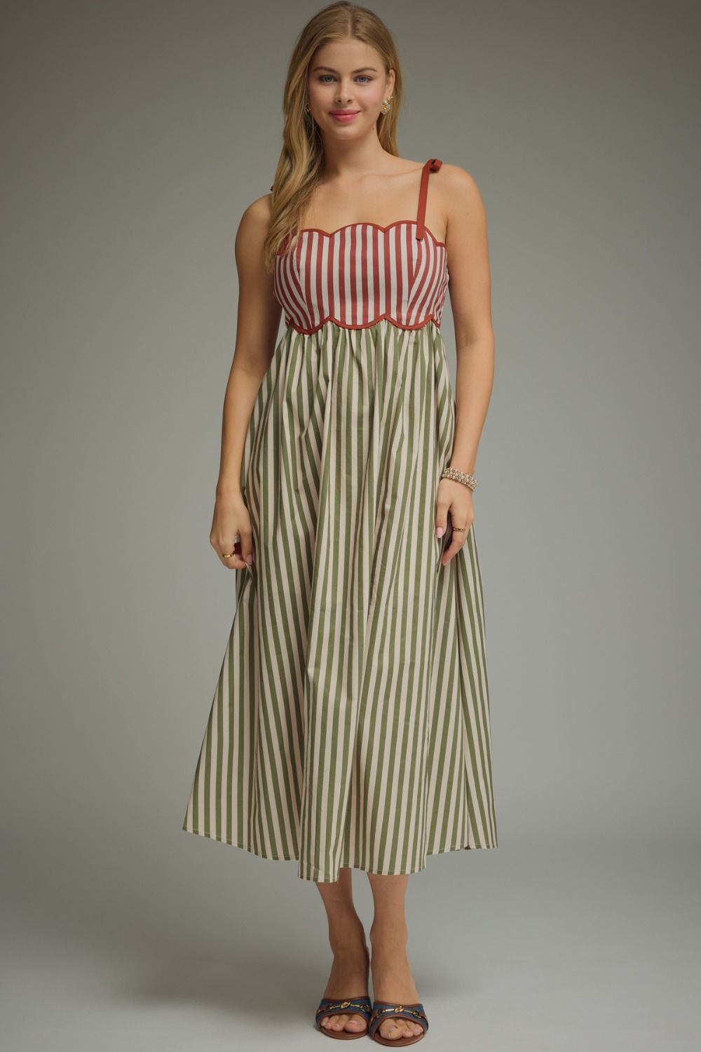 Entro Dress Striped Sleeveless Midi