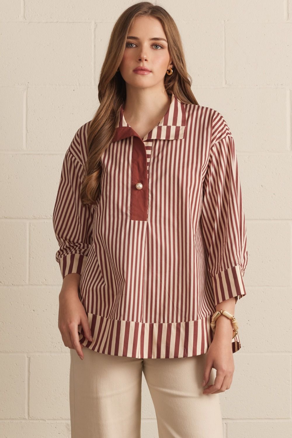 Entro Top Stripe Print 3/4 Sleeve