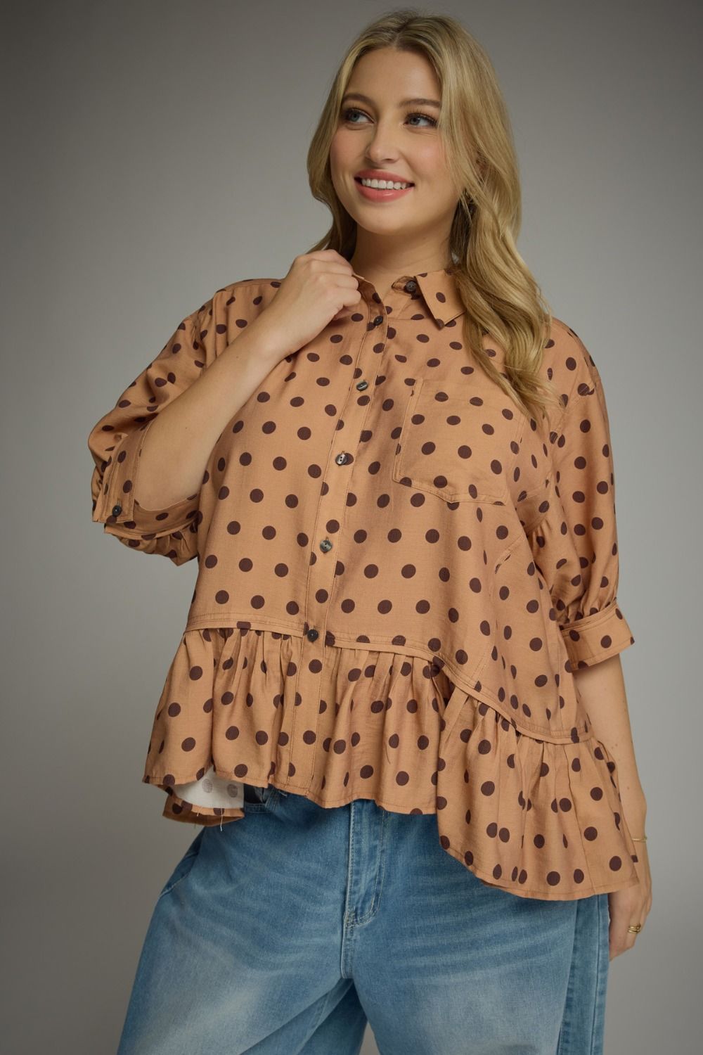 Entro Top Polka Dot Ruffle Hem