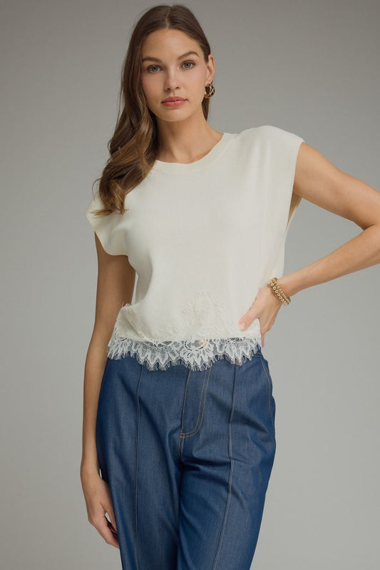 Entro Top Lace Trm Hem Knit
