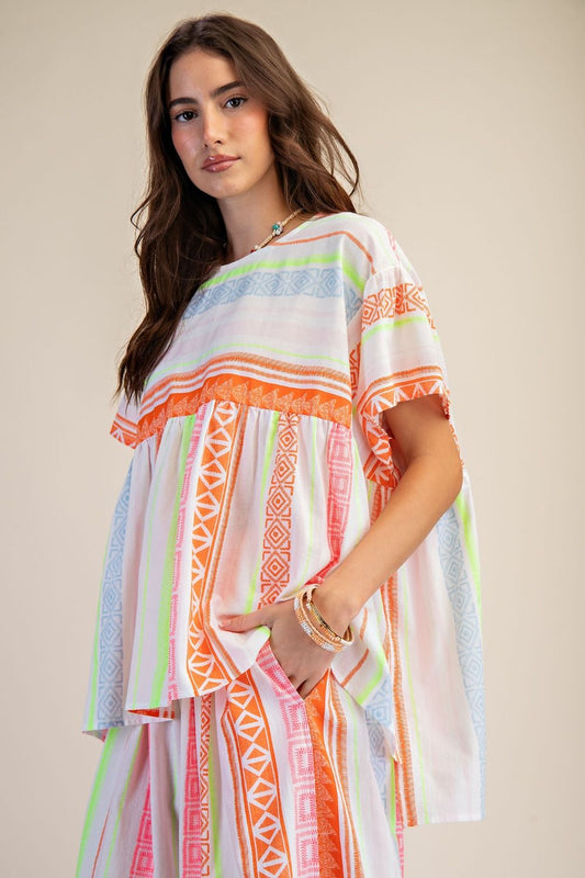 TOP  ETHNIC PRINTED COTTON GAUZE OVERSIZED