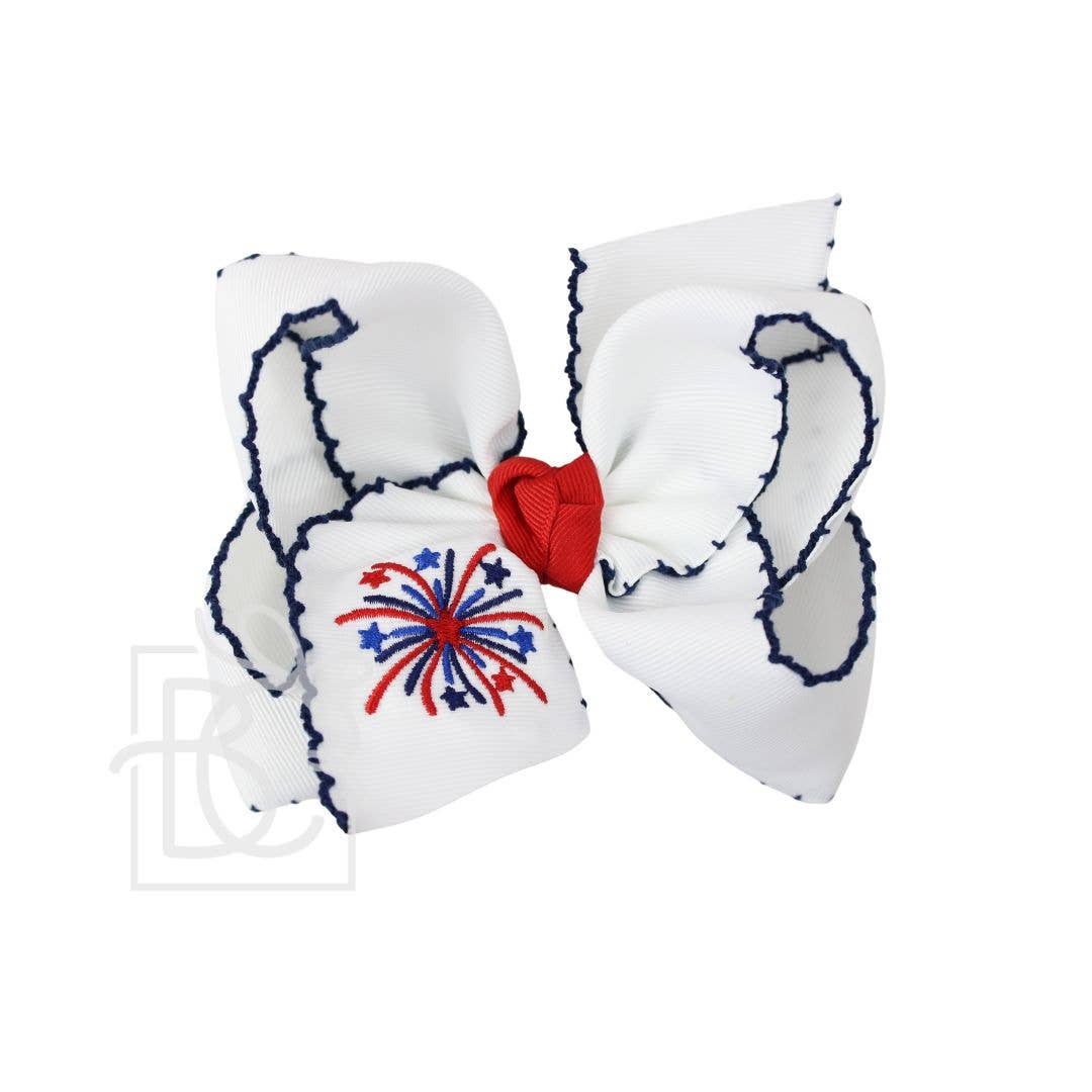 Hair Bow PATRIOTIC EMBROIDERED CROCHET EDGE BOW