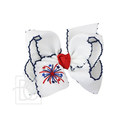 Hair Bow PATRIOTIC EMBROIDERED CROCHET EDGE BOW