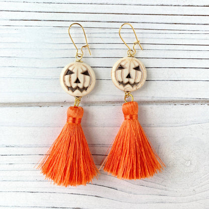 Jack-o-Lantern Halloween Tassel Earrings - 2 Style Options