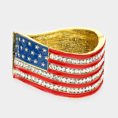 Bracelet Crystal Rhinestone American Flag Hinged