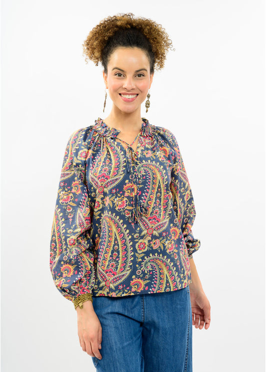 Ivy Jane TOP LOOP & TASSLES BLUE FLORAL