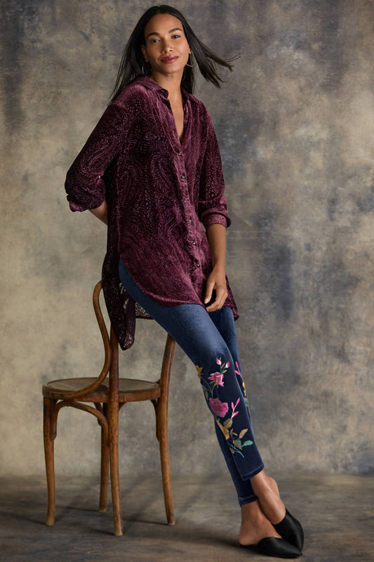 TOP MAISEN BUTTON DOWN TUNIC POPPY PAISLEY