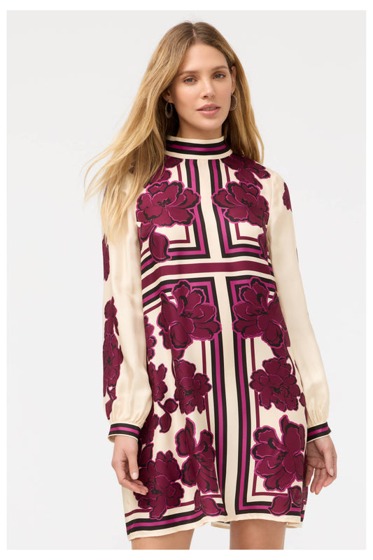 Maroon and Cream Long Sleeve Dress by Johnny Was 