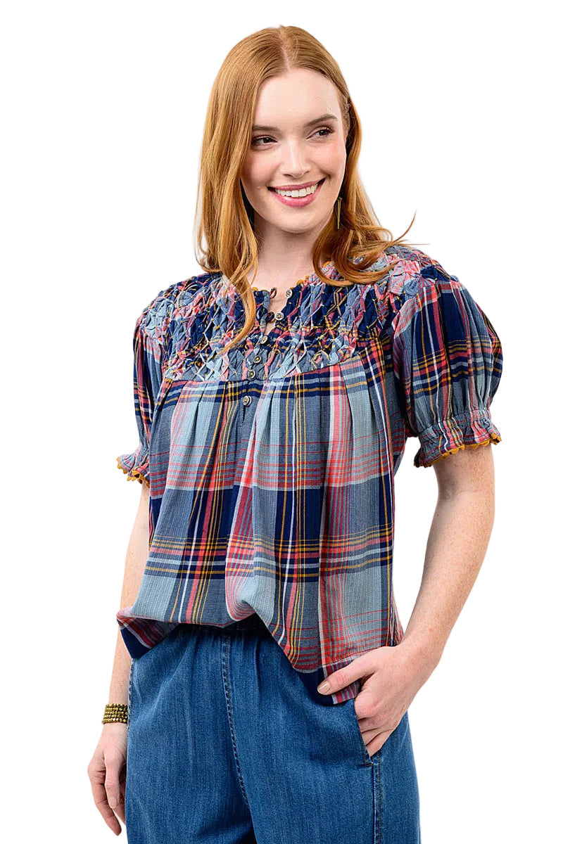Ivy Jane Top Smocked Neck NAVY