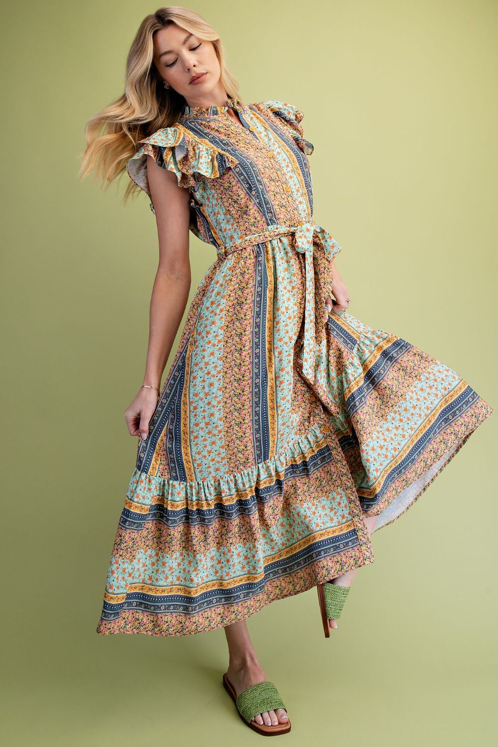 DRESS PRINTED CHALLIS MIDI DRESS
