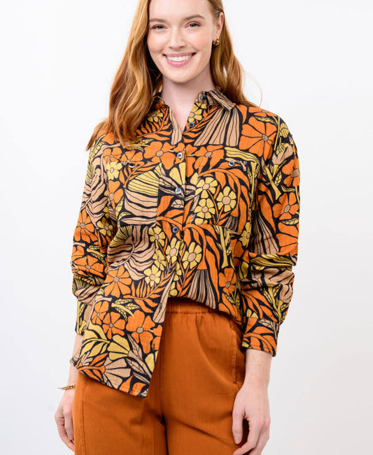 orange and black floral top