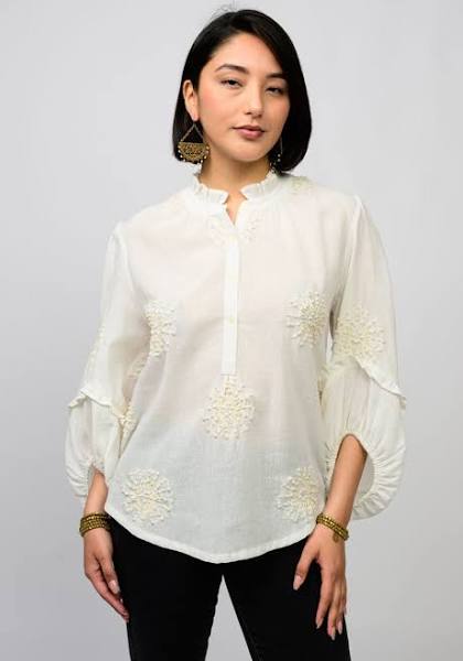 Ivy Jane Top Hand Embroidered Blouse |Ivory
