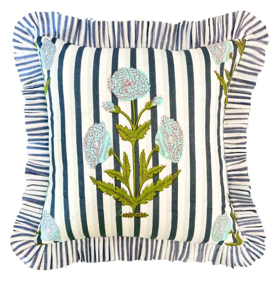 Pillow Marigold Stripes Block Print Throw Gray