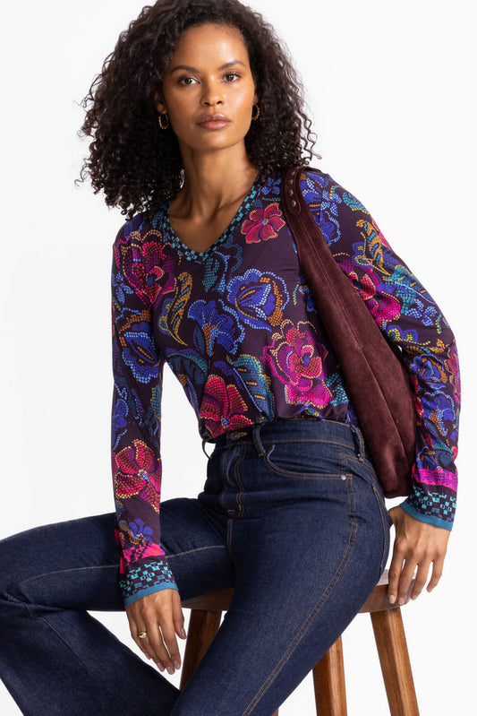 TOP JANIE FAVORITE LS CREW V-NECK SWING TEE