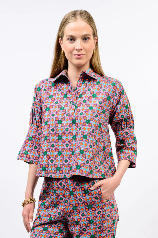 turquoise and pink  3/4 length sleeve top 