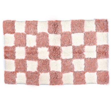 pink check bath mat