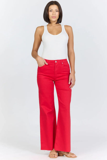 red wide leg denim