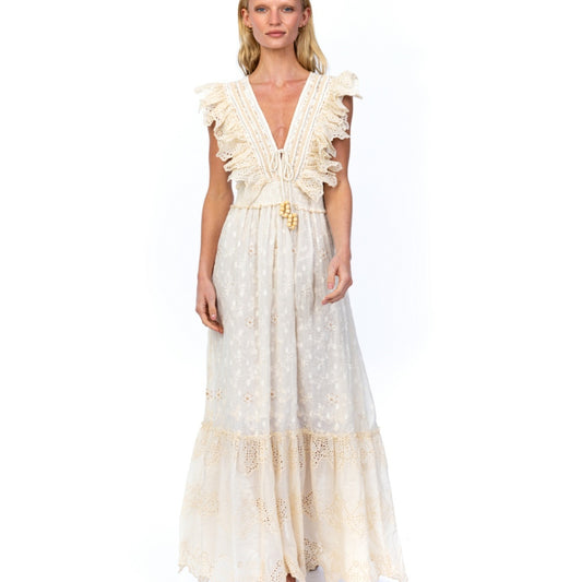 ivory maxi dress with eyelet 