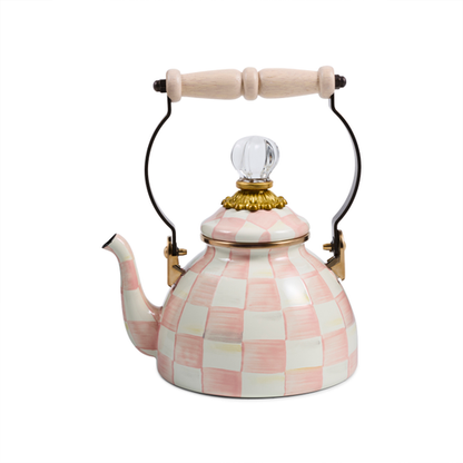 MacKenzie Childs 1 Qt Tea Kettle Rosy Check