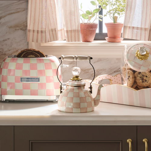 MacKenzie Childs 1 Qt Tea Kettle Rosy Check