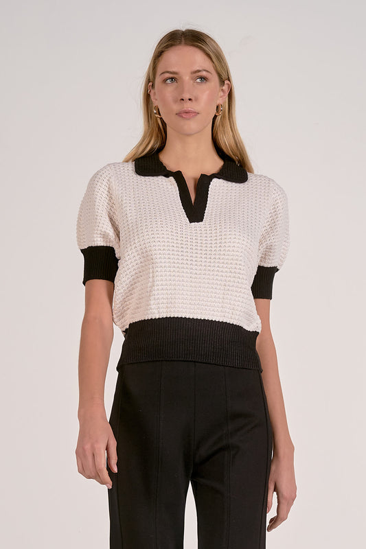black and white short sleeve sweater
